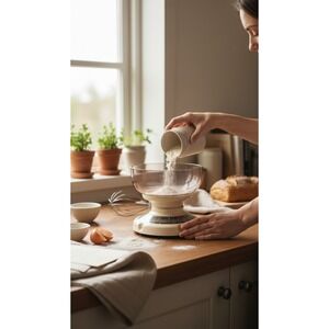 Vtg Almond Kitchen Scale Made in Hungary Dual kg/lb Dial with Mixing Bowl Retro